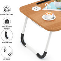 Mesa de estudio pequeña plegable para ordenador portátil, escritorio con portavasos, diseño colorido de madera MDF