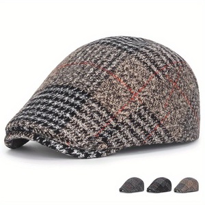 Casquette <span class=keywords><strong>d</strong></span>'<span class=keywords><strong>hiver</strong></span> <span class=keywords><strong>d</strong></span>écontractée pour hommes et femmes Nouveau béret à carreaux en laine avec chapeau de lierre de style britannique - Product Image 1