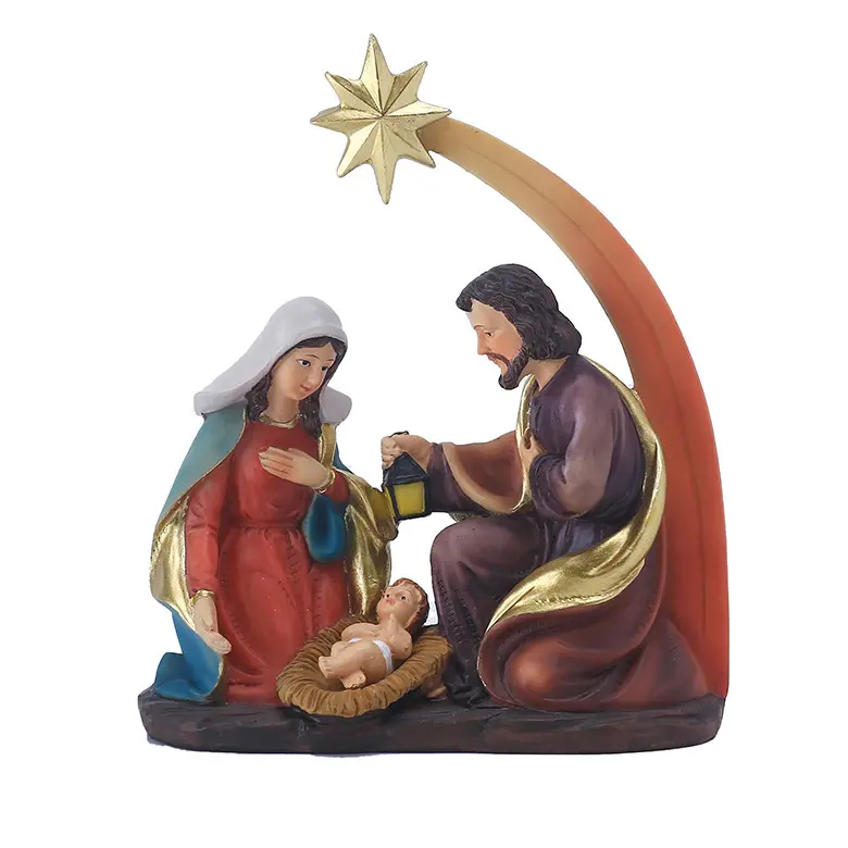 Heilige Familie Standbeeld Kerst Kerststal Jezus Maria Joseph Religieuze Beeldje Met Bethlehem Ster Hars Ornament Gift