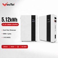 Batterie lithium murale OEM 51,2 V 100 Ah 5,12 kWh extensible, compatible 15 parallèles, onduleur hybride avec communication CAN