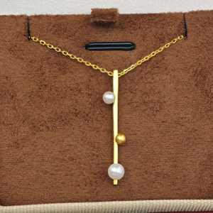 Collier pendentif minimaliste en argent 925 plaqué or UM Jewelry, perle d'eau douce naturelle, unisexe/hommes/femmes, cadeau - Product Image 4