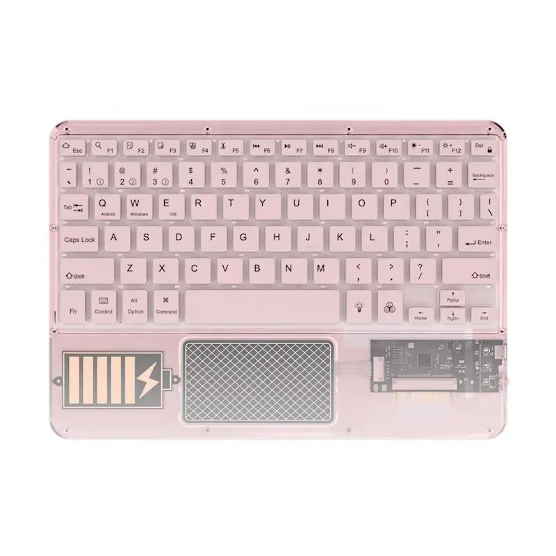 Carcasa de cristal acrílico para tableta y ipad, teclado transparente inalámbrico ultrafino con panel táctil rgb colorido retroiluminado