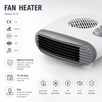 Radiateur soufflant portable à thermostat horizontal, chauffage au sol 3 modes, 2000W, contrôle automatique de la température, ignifuge, CE ROHS