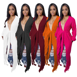 <span class=keywords><strong>2022</strong></span> moda ahueca hacia fuera con flecos Otoño Invierno abrigo de punto gabardina suéter de gran tamaño <span class=keywords><strong>cárdigan</strong></span> de punto largo para <span class=keywords><strong>mujer</strong></span> - Product Image 2