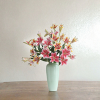 Branche de lys artificielle réaliste rose et blanche, lys tigre en plastique, feuilles vertes, décoration de table, vase de mariage, Thanksgiving, fête des mères