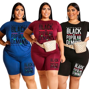 Conjunto de dos piezas de talla grande para <span class=keywords><strong>mujer</strong></span>, chándales con estampado de letras, traje de <span class=keywords><strong>chándal</strong></span> a juego, camisa mágica para chica negra, pantalones cortos de motorista - Product Image 3