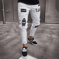 Nouveau Jean Slim Blanc en Denim Imperméable pour Homme Style Italien, Effet Usé, Détails Déchirés, Patchs et Trous Artistiques, Coupe Skinny Motard