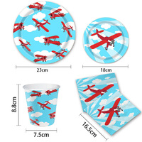 Vaisselle de fête sur le thème de l'avion de dessin animé, ensemble de fournitures pour fête d'anniversaire d'enfants, assiettes en papier jetables, couverts, gobelets, serviettes