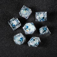 Ensemble de 7 dés polyédriques en résine liquide transparente avec paillettes intégrées pour D&D Pathfinder