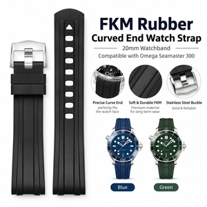Correas de reloj de goma FKM de extremo curvo, correa de reloj de 20mm para correa de reloj <span class=keywords><strong>Omega</strong></span> <span class=keywords><strong>Seamaster</strong></span> 300 - Product Image 6