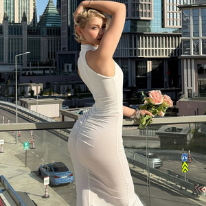 Sexy cuello Halter sin mangas apretado Bodycon mujeres frente Split Casual vestido largo vestido occidental para mujeres - Product Image 3