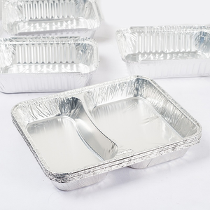 Casseroles jetables en <span class=keywords><strong>aluminium</strong></span> à <span class=keywords><strong>2</strong></span> <span class=keywords><strong>compartiments</strong></span> avec couvercles Plateaux alimentaires en <span class=keywords><strong>aluminium</strong></span> pour la restauration à emporter allant au four - Product Image 4
