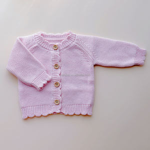 Cardigan à manches longues en tricot machine rose pêche pour bébé fille avec bord festonné, boutons en bois, point de liens, <span class=keywords><strong>manteau</strong></span> pour nouveau-né, pulls d'automne - Product Image 3
