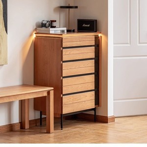 Commode à cinq tiroirs en bois massif, bois de cerisier, style nordique, armoire de rangement pour chambre à coucher - Product Image 2