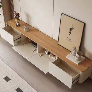 Console <span class=keywords><strong>TV</strong></span> murale de luxe pour économiser de l'espace dans le salon, bancs <span class=keywords><strong>TV</strong></span> flottants, console multimédia suspendue avec deux tiroirs - Product Image 6