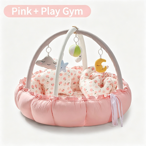 Tapis d'éveil rond portable pour bébé, tapis d'activités pour nourrissons, coussin doux en peluche imprimé, lit de sol pour crèche toutes saisons - Product Image 4