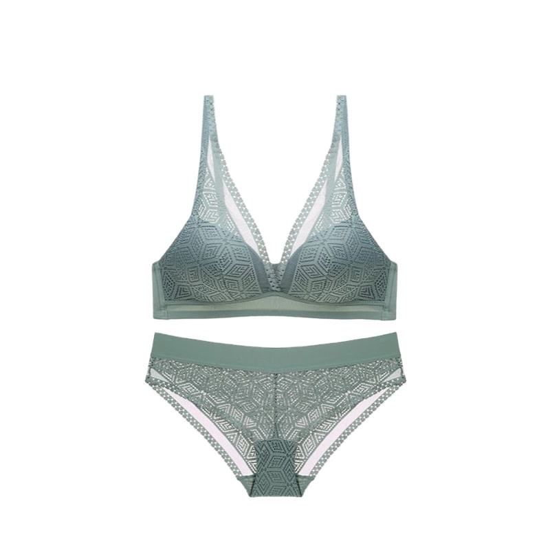 Wholesale Women Lace Wire Free Bra and Bikini Panty Brief Lingerie Sets with Embroidery Breathable Everyday Sexy Underwear