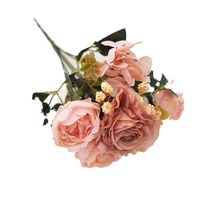 Bouquet de fleurs décoratives miniatures artificielles en soie, faites à la main, modernes, légères, imperméables, blanc et rose