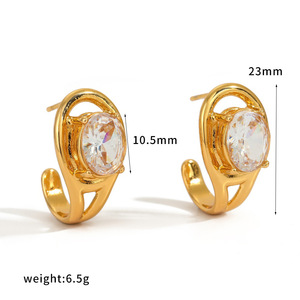 C-Shaped <b>Stud</b> <b>Earrings</b> Stainless Steel With <b>Crystal</b> Bezel Setting For Women Party Jewelry Irregular Geometric Design - Product Image 3