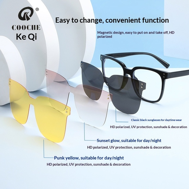 2234 3-in-1 TR90 Magnetic Clip-On Polarized Sunglasses Anti-Blue Light UV-resistant Adult Unisex Optical Prescription Eyeglass