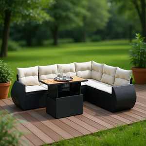 Black <b>Rattan</b> Garden <b>Sofa</b> Set With Storage 6 Seater Outdoor Furniture Contemporary Design - Product Image 2