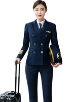 Uniforme de capitaine de l'air Manteau d'uniforme de pilote de ligne aérienne Costumes professionnels Veste + pantalon Vêtements de travail d'aviation Vêtements de vol personnalisés