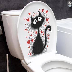Autocollants muraux créatifs et romantiques en forme de chat noir avec cœur rouge, en vinyle, pour <span class=keywords><strong>chambre</strong></span> à coucher, salle de bain, salon - Product Image 4