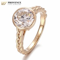 Bague de fiançailles classique en or jaune massif 10 carats avec diamant de laboratoire taille ancienne européenne, sertie clos, et bande torsadée pour femme