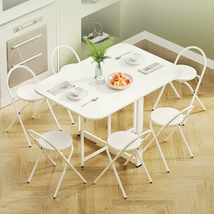 Tavolo <span class=keywords><strong>da</strong></span> Pranzo Rettangolare Multifunzionale Pieghevole con Piano in Truciolato Bianco Antimacchia e Base in Metallo Rinforzata Stabile - Product Image 5