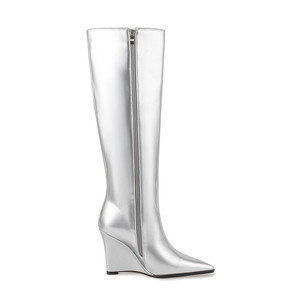 Silver Long <strong>Boots</strong> 2023 Autumn Winter Sexy Pointed Toe Fashion Wedges <strong>Women</strong> Shoes Elegant High Heels Knee High <strong>Boots</strong> Big Size 45 - Product Image 4