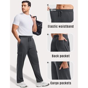 FOXA Men's Cargo Sweatpants 100% Cotton Breathable Straight Leg <b>Lounge</b> Pants With Multiple Pockets Uncuffed Joggers - Product Image 4