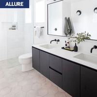 Meuble-lavabo de salle de bain Allure personnalisé de 60 pouces, double vasque, en PVC noir et MDF, moderne, écologique et facile à nettoyer, pour hôtel