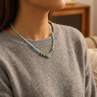 Collar de Cuentas Largas de Aventurina Verde Natural y Amazonita JinSpark, Chapado en Oro de 18K, Estilo Bohemio
