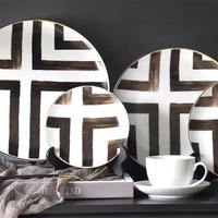 Vaisselle en céramique élégante de haute qualité, service de vaisselle en porcelaine, ensemble de vaisselle en grès blanc noir, ensembles d'assiettes en céramique