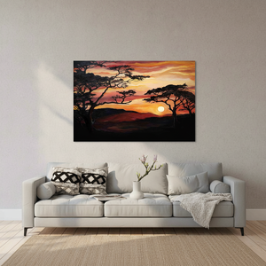 Impresión en Lienzo Atardecer en Savannah: Obra de Arte de Paisaje Africano con Árboles, Lienzo Enrollado - Product Image 3