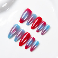 Faux ongles à presser de luxe décontracté, courts, carrés, effet œil de chat pur dégradé, de haute qualité, résistants à l'usure, avec colle pour doigts, motif amande