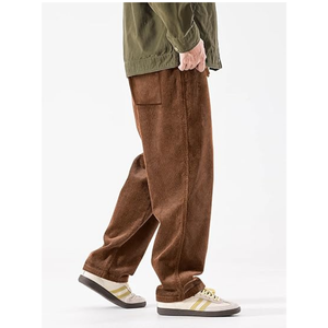 กางเกงขายาวผู้ชายผ้าลูกฟูกทรงหลวมขาบานเอวยางยืดมีเชือกผูกแบบสบายๆ ผ้าลูกฟูกเนื้อนุ่ม กางเกงวอร์ม OEM ODM - Product Image 2