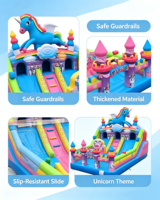 Château gonflable à thème licorne coloré avec toboggan en PVC commercial pour les événements d'anniversaire