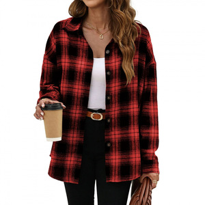 Blus Wanita Atasan longgar kasual, baju kotak-kotak gaya longgar musim gugur dan musim dingin 2025 - Product Image 5