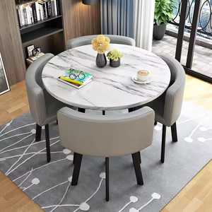 Ensemble de table à manger moderne de luxe, chaises en métal, bois MDF, écologique, durable, mobilier pour hôpital et maison, 1 table, 4 chaises, pas d'assemblage requis - Product Image 1