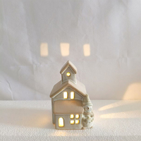 Maisons de village de Noël en céramique peintes à la main avec lumières LED, ensemble de décoration d'hiver alimenté par piles