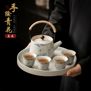 Hand Painted Bamboo Porcelain <b>Tea</b> <b>Set</b> With Lid Small Kung Fu <b>Tea</b> <b>Pot</b> And Cups For Home Use Gift Packaging - Product Image 1