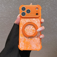 Coque de téléphone magnétique Gradient Bumper Seashell avec anneau support pour iPhone 17 16 15 Pro Max, support caméra en verre, coque arrière néon