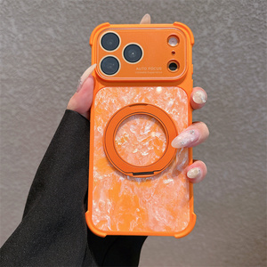 Coque de téléphone magnétique Gradient Bumper Seashell avec anneau support pour iPhone 17 16 15 Pro Max, support caméra en verre, coque arrière néon - Product Image 4