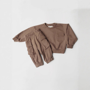 Conjunto de suéter de algodón suave para bebé, otoño-primavera, con overol de bolsillos grandes, conjunto informal de dos piezas - Product Image 4