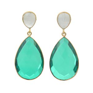 ต่างหูหยดน้ำสีรุ้งสีเขียวสวยสำหรับผู้หญิงเครื่องประดับชุบทองจากธรรมชาติ - Product Image 5