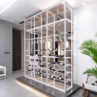ZYTH Luxe – Présentoir à vin blanc sur pied en métal et verre avec éclairage LED pour collection de vins et décoration de bar à domicile