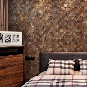 Panneau mural en mosaïque de bois massif pour la décoration du <span class=keywords><strong>salon</strong></span> et des hôtels, élégantes tuiles en mosaïque de bois pour la décoration murale intérieure - Product Image 3