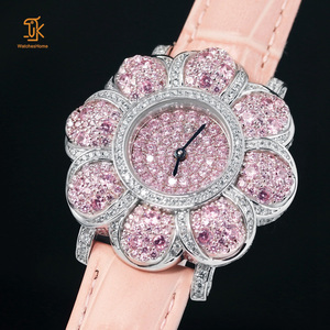 Reloj de Cuarzo para <span class=keywords><strong>Mujer</strong></span> con Diamantes Rosados, Movimiento Suizo, Plata S925, Chapado en Oro de 18K, Joyería con Flores, Correa de Cuero, Regalo para <span class=keywords><strong>Mujer</strong></span> - Product Image 1