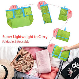 Actory-Bolso grande con correa de hombro para picnic, bolsa de almacenamiento de malla con cremallera para compras, buceo y natación - Product Image 6